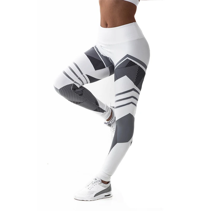 Высокая талия Фитнес Леггинсы 3D Цифровые Печатные Женщины Push Up брюки готический джеггинсы, тонкий тренировки Леггинсы - Цвет: Белый