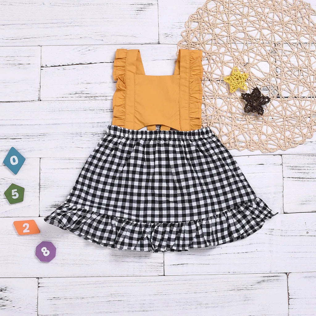 

Dress Fashion Newborn Infant Baby Girl Sleeveless Personality Plaid Flouncing Casual Princess Party sukienki dla dziewczynek