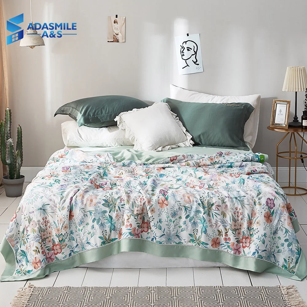 

Pastoral Soft Comfortable Quilts Bed Quilt Comforter Washable Quilted Plants Floral Aircondition Bedding Duvet Summer Quilts