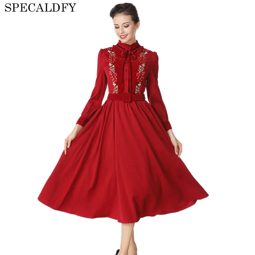 Red long sleeve christmas party dress