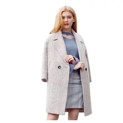 2018 зимние высококачественные шерстяное пальто женские длинные клетчатые нагрудные Женщины шерстяное пальто модные тонкие утепленные