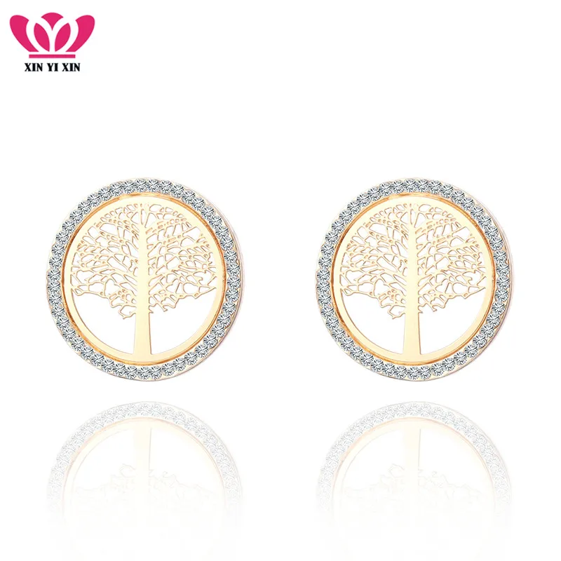 

Small Round Crystal Tree Of Life Earrings For Women Rose Gold Silver Color Tree Earrings Delicate Femme Earring Jewelry Gift