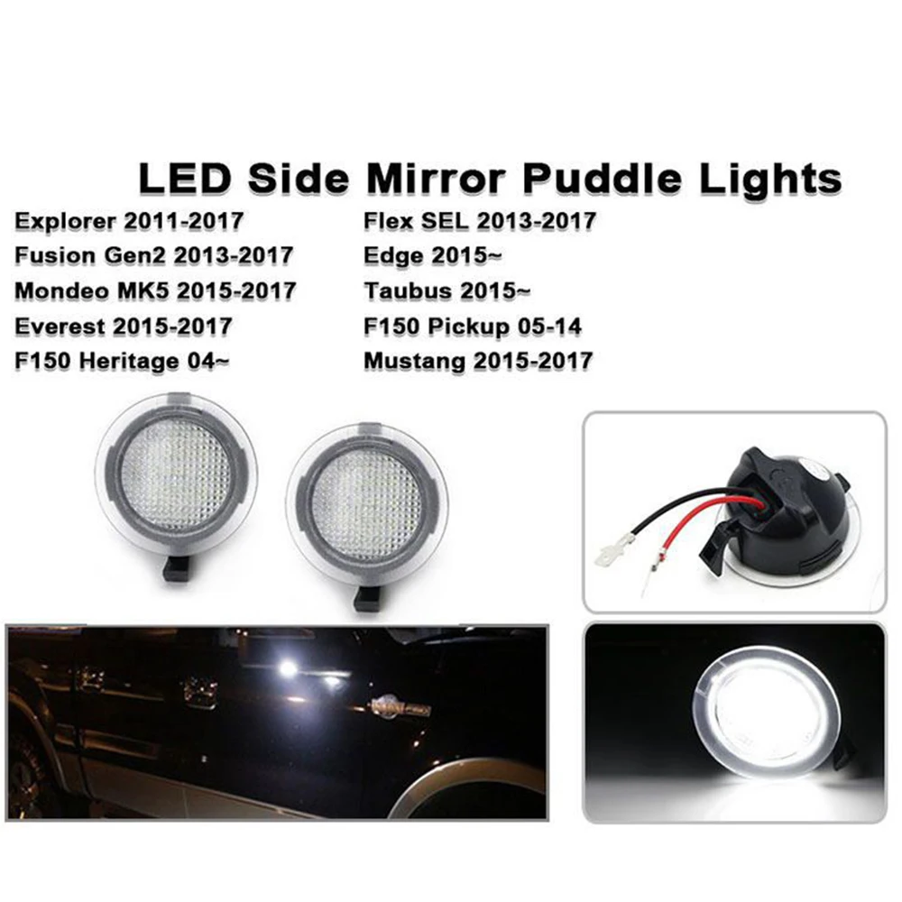 Easy Eagle Full LED Side Under-Mirror Puddle Light Assembly Replacement For Ford F-150 Expedition Explorer Edge Flex Fusion Taurus X with 6000K Xenon White 2 Pack