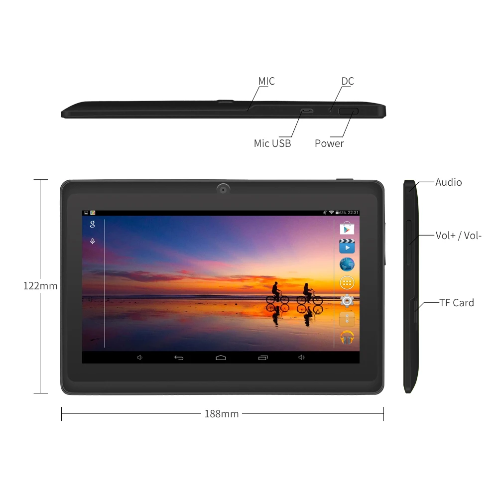 7 дюймов Детские планшеты ПК Q88 4 Гб Google Android 4,2 DUAL CORE tablet PC A23 емкостный Экран Камера MID Wifi устройства для чтения электронных книг