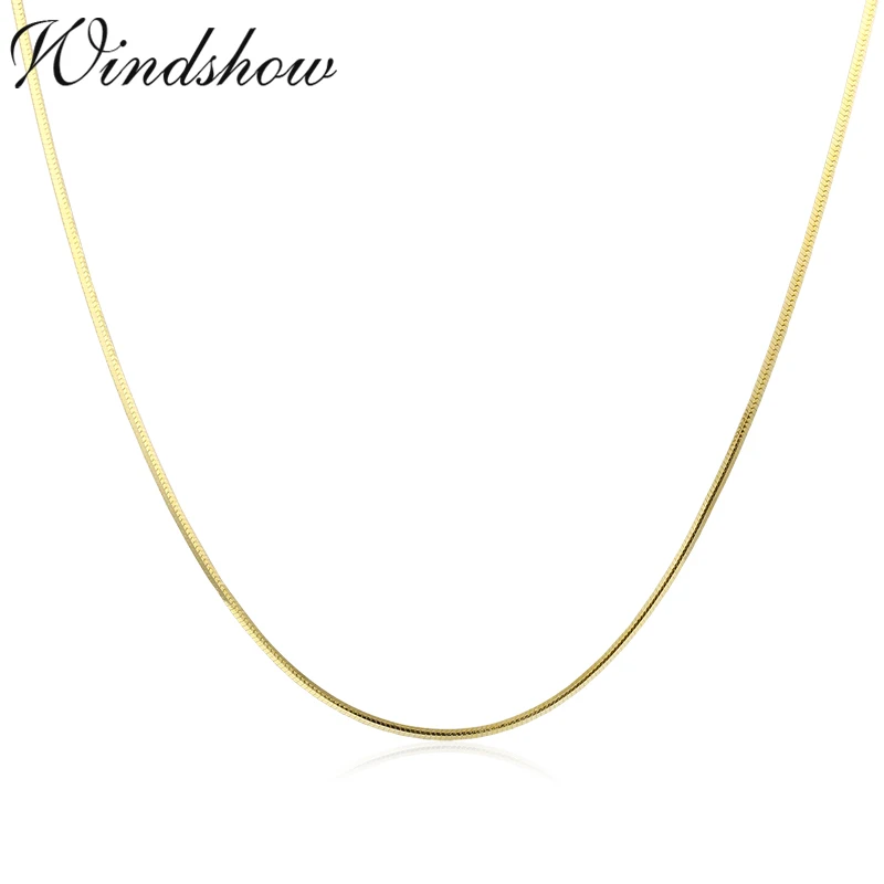 

35cm-60cm Thin Slim Real 925 Sterling Silver Gold Color Octagon Snake Chains Long Necklace Women Kids Girls Jewelry Kolye Colier