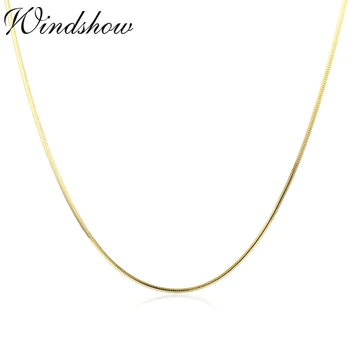 35cm-60cm Thin Slim Real 925 Sterling Silver Gold Color Octagon Snake Chains Long Necklace Women Kids Girls Jewelry Kolye Colier
