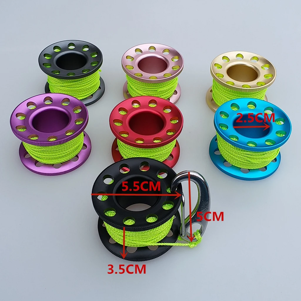 10m Alloy Scuba Diving Finger Reel Spool With Bolt Snap&10m Fiber Line for Water Sport Diving Snorkelling