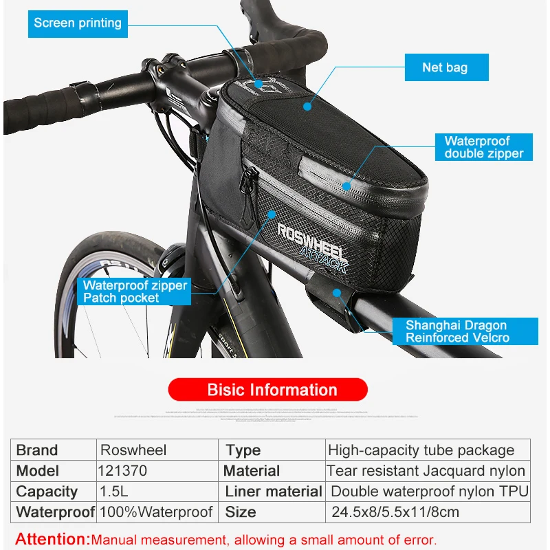 Perfect ROSWHEEL Waterproof Bike Bicycle Bags Front Beam Frame Tube Bag MTB Road Foldig Bike Phone Bag Cycling Accessories ATTACK SERIES 1