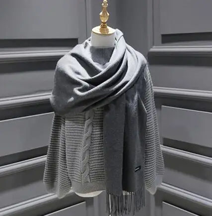 Роскошный брендовый шарф, Женский кашемировый шарф, двухсторонний/цветной, модные дамские шарфы, толстые шали с кисточками, Пашмина бандана - Цвет: dark gray