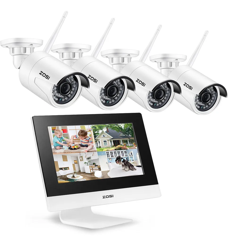 

ZOSI Wireless Surveillance System Network 10 Inch LCD Monitor NVR Recorder Wifi Kit 4CH 960P HD Video Inputs Security Camera