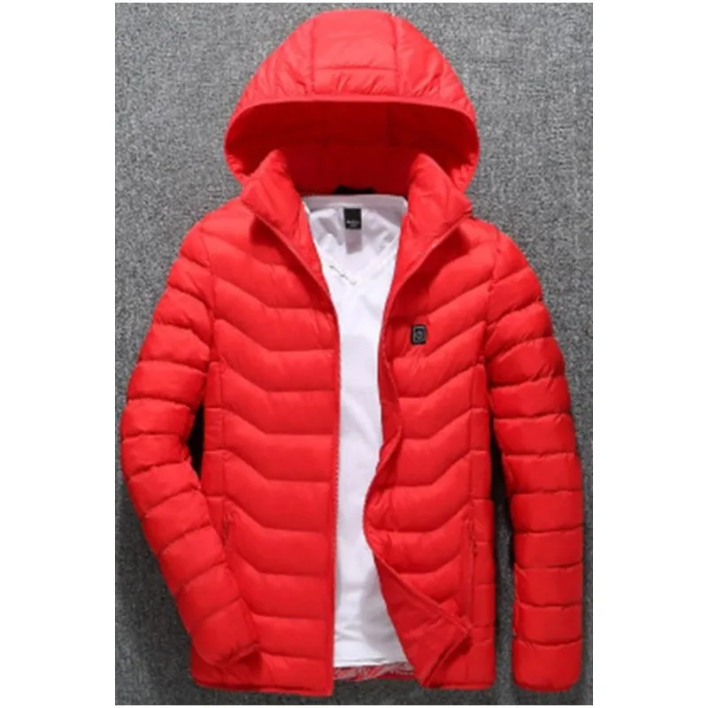 Мужская зимняя уличная куртка с капюшоном и инфракрасным подогревом с USB, электрическая теплая одежда, пальто для спорта, альпинизма, пешего туризма - Цвет: Красный