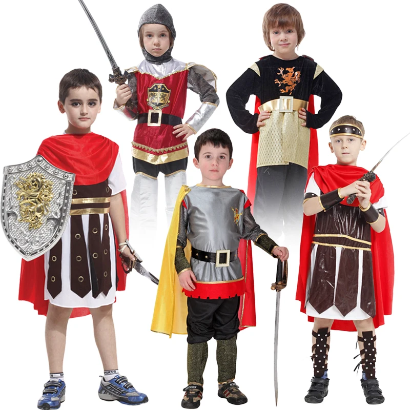 Boy/'s Ancient Roman Warrior Dress Up Kids Costume Cosplay Halloween Party Outfit