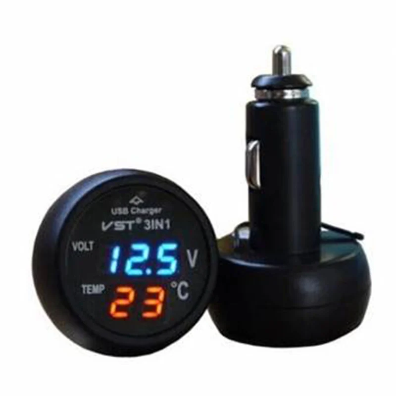 3 in 1 Multi Functional Car Thermometer Car Voltage Detection Table USB Port Charging 12V Cigarette Lighter Plug Car Charger