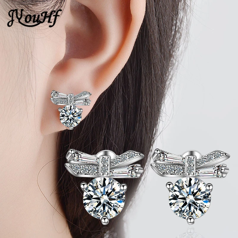 

JYouHF Lovely 925 Sterling Silver Stud Earrings for Women Girls Elegant Clear CZ Crystal Bowknot Earrings Wedding Jewelry Earing
