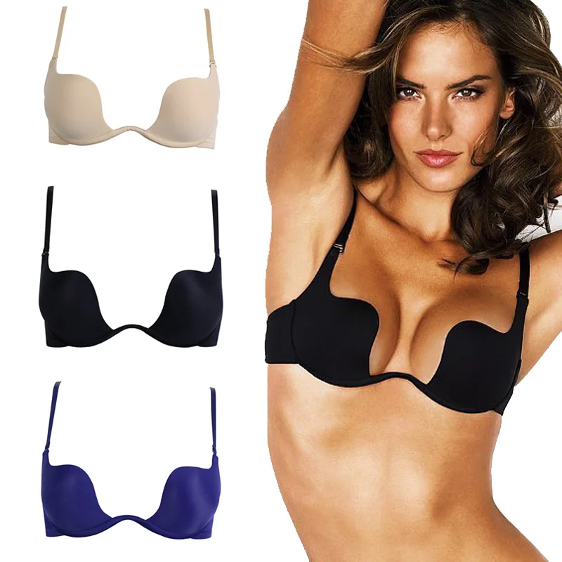 2018 Deep U Bra Women Underwear Backless Intimates Open Cup Push Up Girls Sexy Bras Charming Lingerie