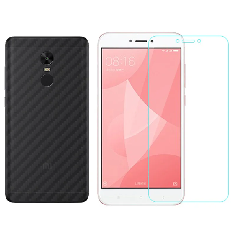 

For Xiaomi redmi 4x note 4x Front Tempered Glass Screen Protective Film+Rear Back cover Protector Film 3D Carbon Fiber non-slip