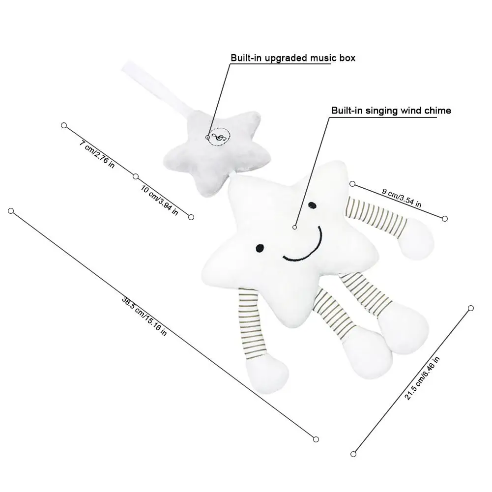 2019 белый пятиконечная звезда музыка колокольчик Висячие пения коляска кровать колокольчик, подвешиваемый над кроватью игрушка