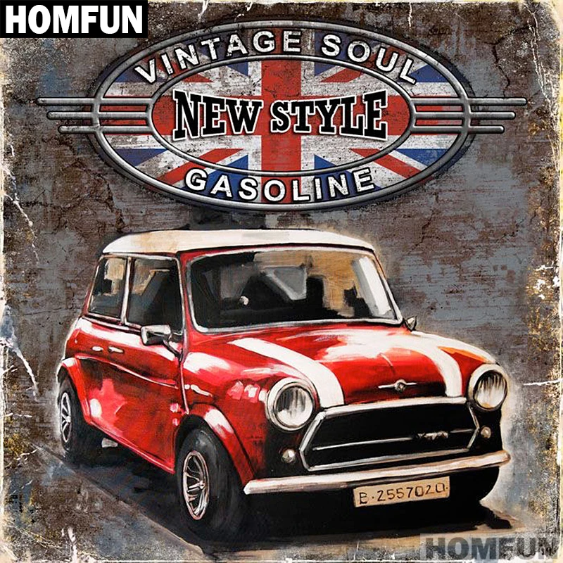 

HOMFUN Full Square/Round Drill 5D DIY Diamond Painting "Retro red car" 3D Embroidery Cross Stitch 5D Home Decor Gift A01411