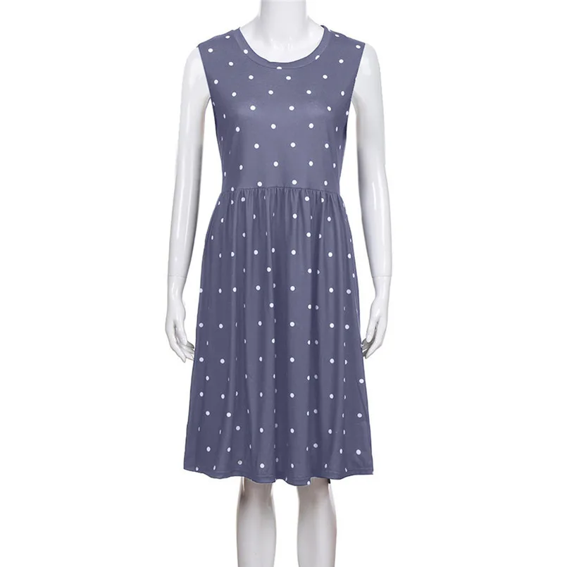  New Women Summer Fashion Pleated Polka Dot Pocket Loose Swing O-Neck Casual Midi Dress Elegant Lady Holiday Daily Dress #4R08 (26)