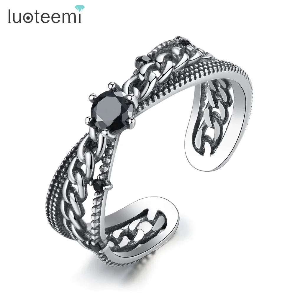 

LUOTEEMI Medieval Style Resizable Rings For Women Authentic 925 Sterling Silver Vintage Interlocking Twist Fascinating Jewellery