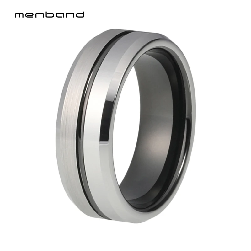 

Black Tungsten Carbide Wedding Ring for Men Women With Black Center Line Brushed and Polished Shiny Comfort Fit