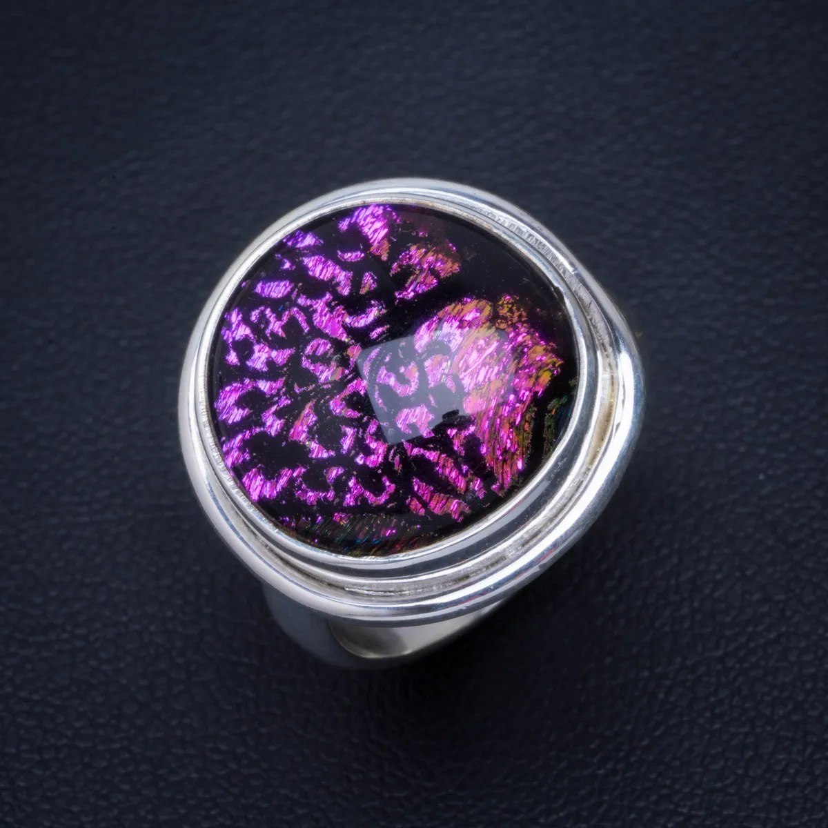 Natural Rainbow Dichroic Glass Handmade Unique 925 Sterling Silver Ring 6.75 B1127 | Украшения и аксессуары