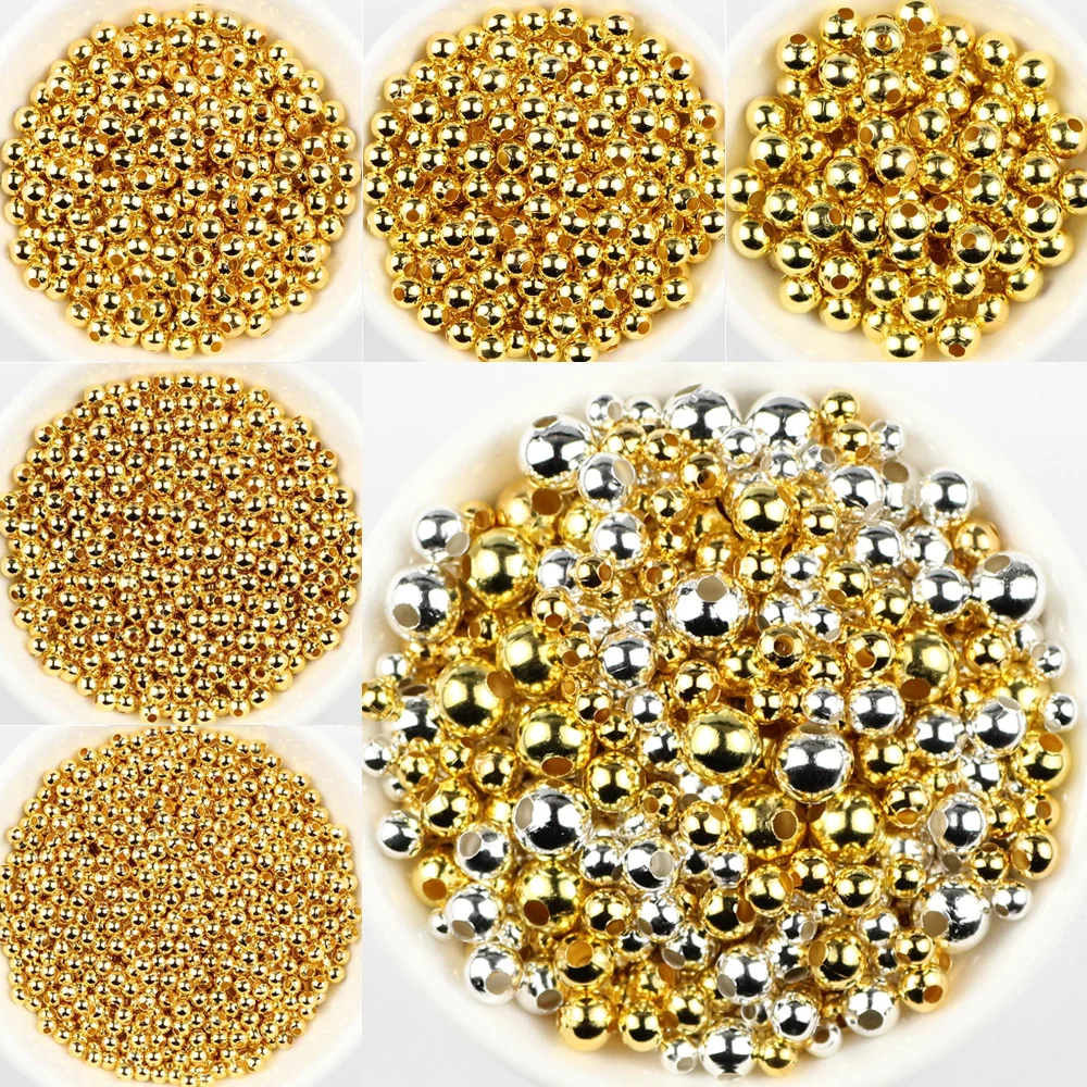 JHNBY Gold Plated Metal beads 2/3/4/5/6/8MM Round Iron Spacer Loose Beads For Jewelry Bracelets Necklace Making DIY Accessories 20 30pcs 4 5 6 8mm stainless steel gold spacer beads european flat beads for diy jewelry making bracelet accessories wholesale