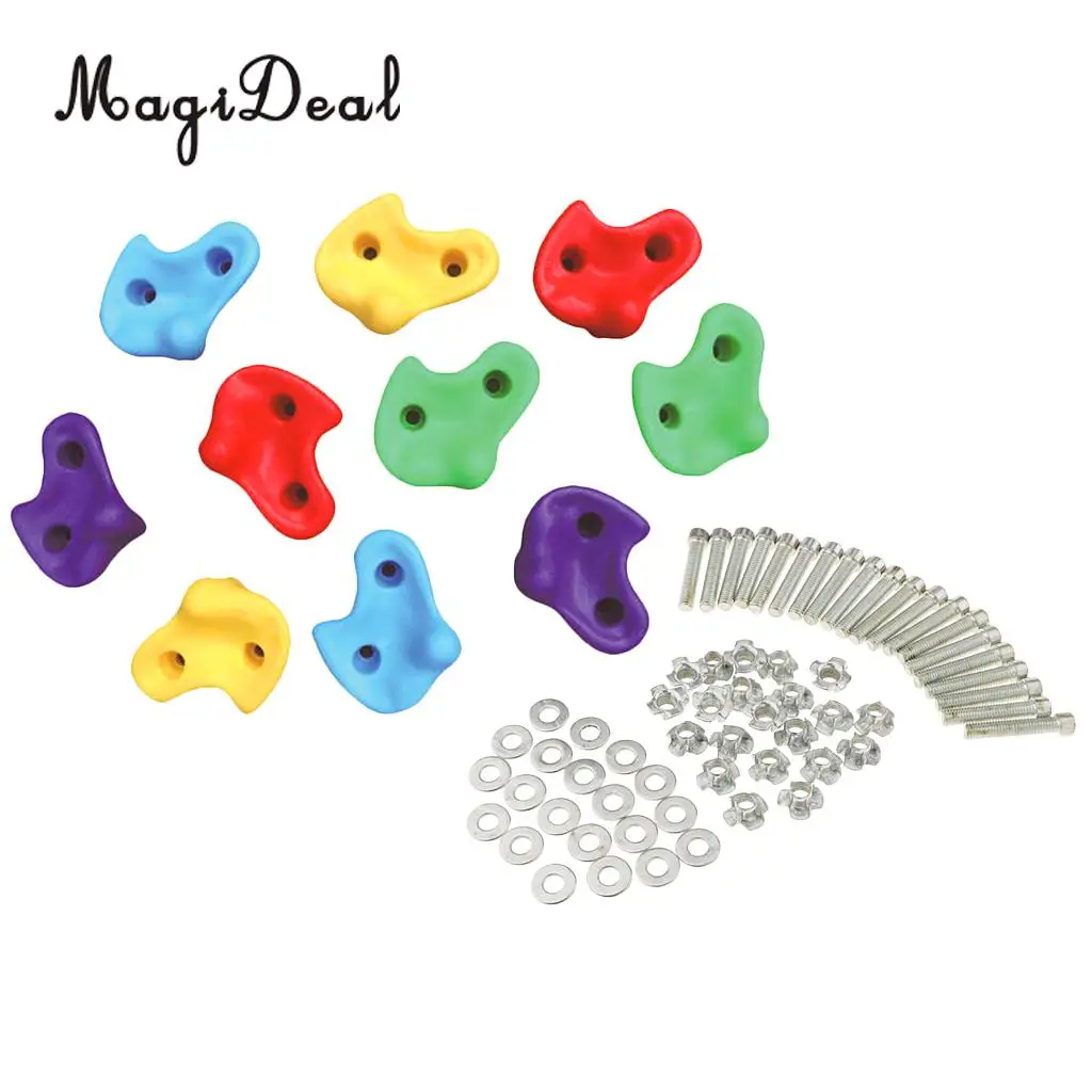 10 X Mixed Color Assorted Climbing Rock Wall Hand Stones Footholds Climbing Holds w/Fixings Hardware Set - Large Size