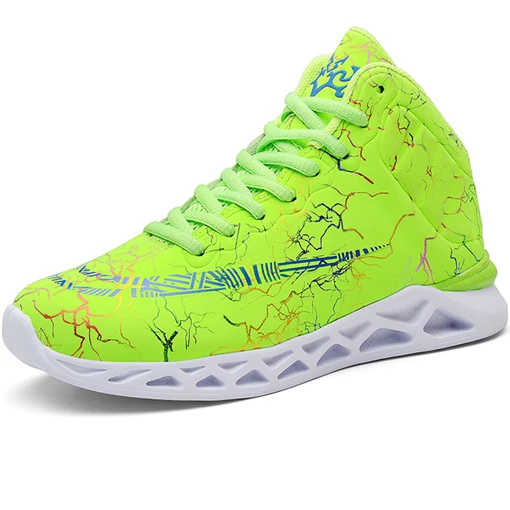 Высокие Нескользящие Детские кроссовки для мальчиков; Баскетбольная обувь для мальчиков; детская спортивная обувь; уличная детская Баскетбольная обувь для мальчиков; резиновая обувь - Цвет: Boys Shoes Green