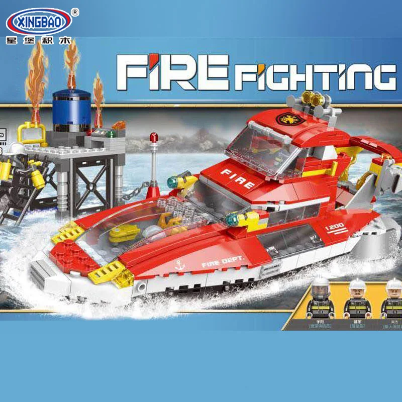 XINGBAO 14003 новый город игрушки серии морской Пожарный катер набор строительных блоков Кирпичи ребенка развивающие игрушки рождения DIY подарки