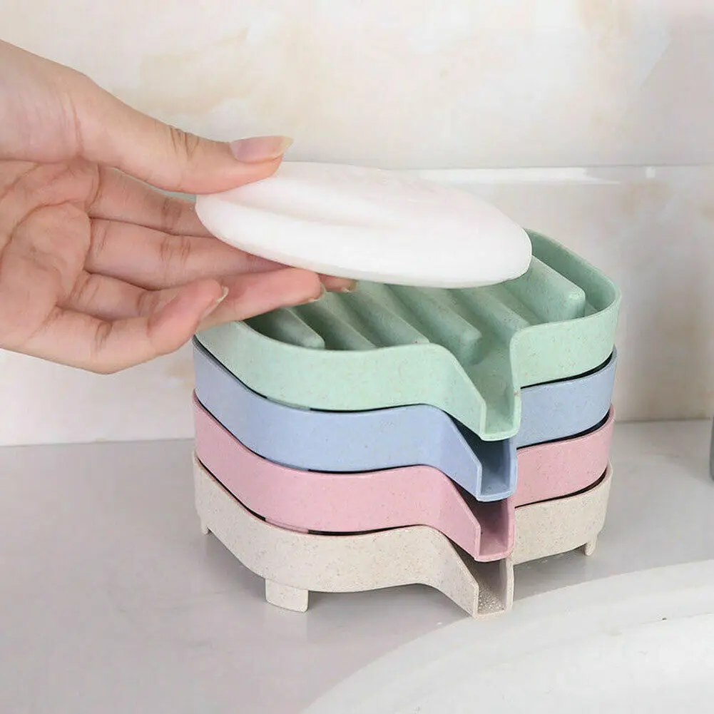 

New Portable Bathroom Draining Soap Dish Storage Holder Rack Soapbox Plate Kitchen Tray Drain