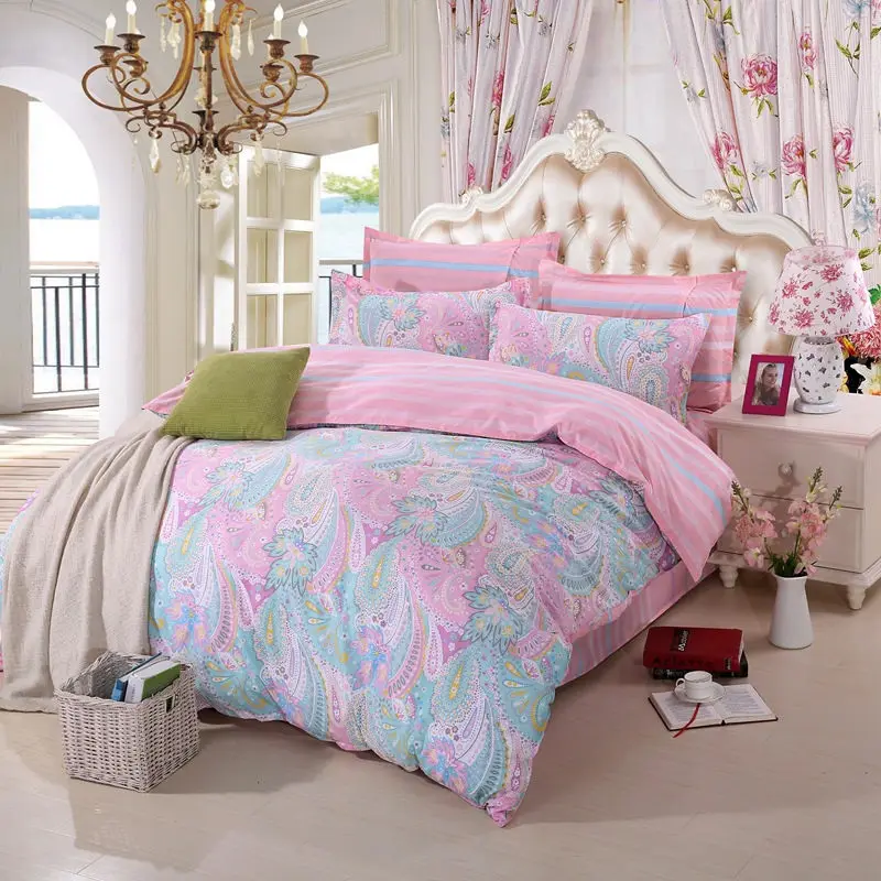 

Floral Plaid Bedding Set 4pcs polyester Cotton Duvet Cover Bed Sheet Pillowcases Bedroom Textile Bed Linen Queen Kids Bed Set