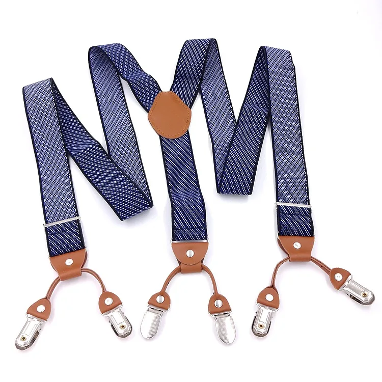 Male Shirt Suspenders Brown PU Leather 6 Clips Suspenders Western-style Trousers Man Braces Adjustable Suspenders Gift Box