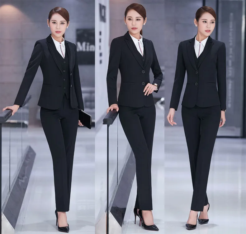 Formal Professional Business Work Suits With 3 Piece Jackets + Pants Vest For Ladies Office Blazers Outfits Trousers Sets|suits work|pant suits