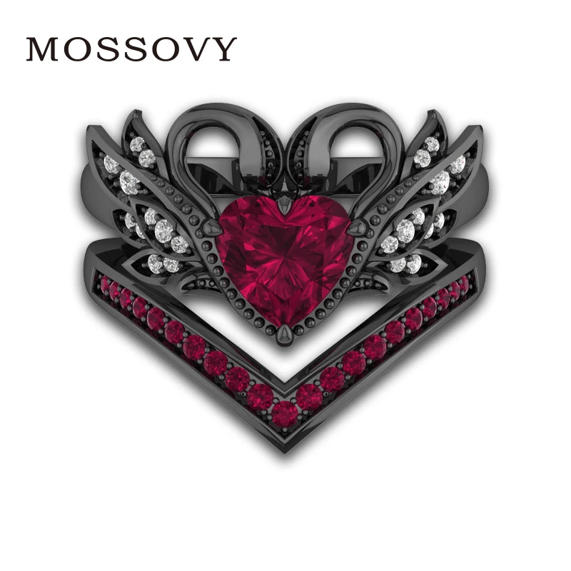 Mossovy Black Swan Zircon Wedding Rings for Women Cubic Zirconia Engagement Ring Fashion Jewelry Bague Femme Anillos Mujer