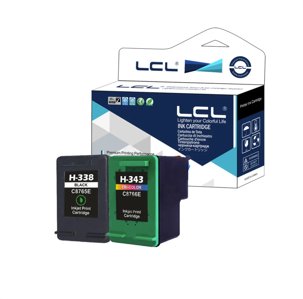 LCL 338 C8765EE 343 C8766EE 2 Pack Black Tri color Ink Cartridge Compatible for HP Photosmart
