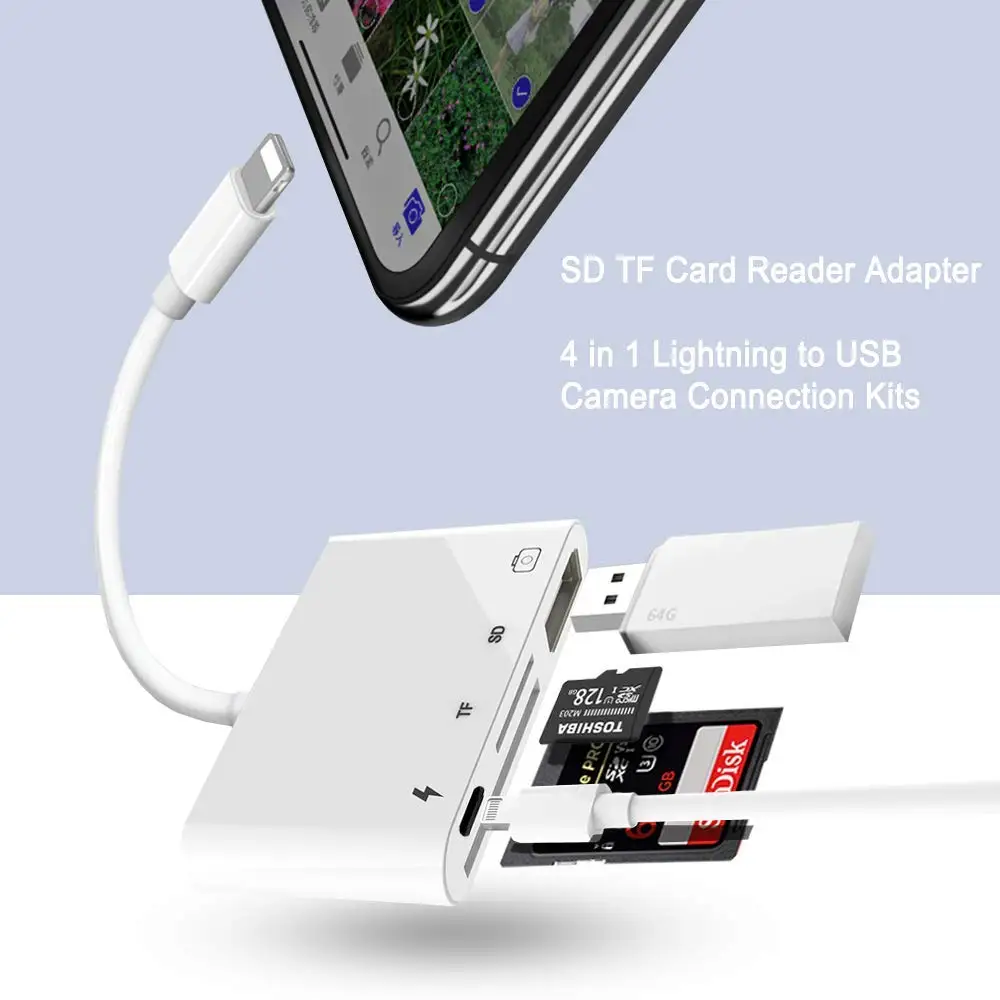 4 в 1 освещение аудио Камера Reader адаптер Комплект для подключения наушников конвертер Кабель USB 3 для iOS 11,2 iphone X 7/SD/TF/HUB