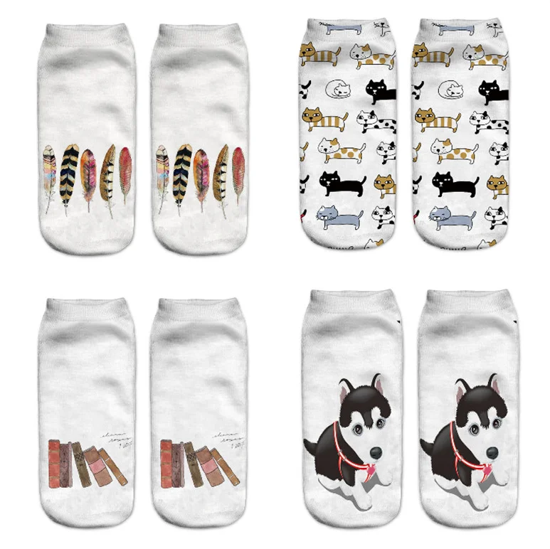 Хаски носки Для женщин Для мужчин мультфильм печати собак кошка милые носки унисекс животных печати удобные Повседневное носки низкие