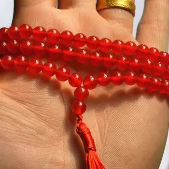 

8mm Tibetan Buddhism 108 red ruby stone Prayer Bead Mala Necklace