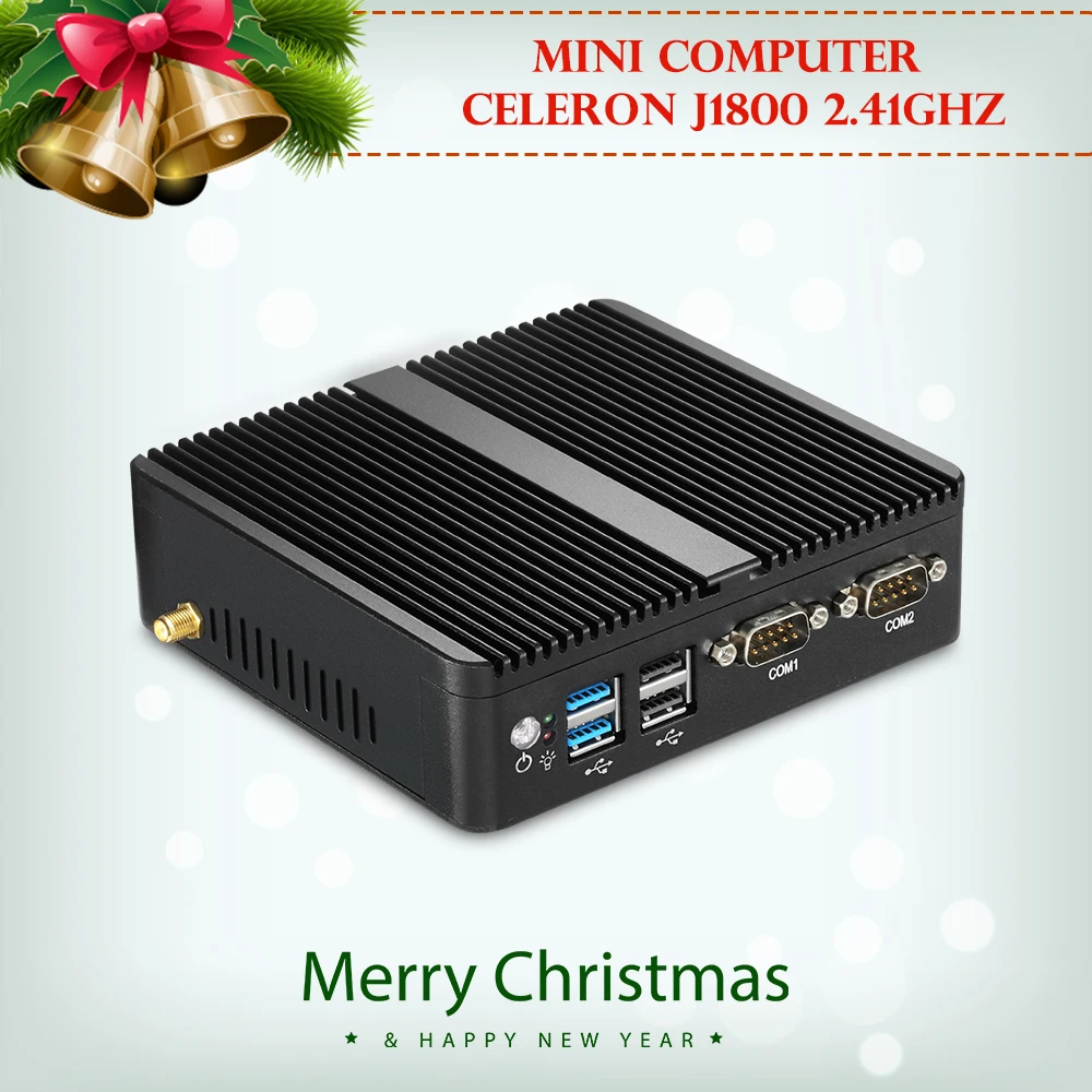  Newest Mini PC Computer Celeron J1800 2.41GHz Dual Lan N2840 Industrial Thin Client Fanless Design Micro Windows7 OS 2*RS232 