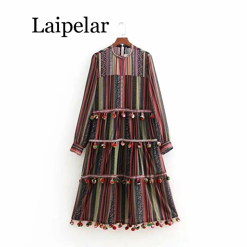 

Laipelar New arrival of new fund of 2019 autumn joker collar long sleeve ball the role of stripe dress