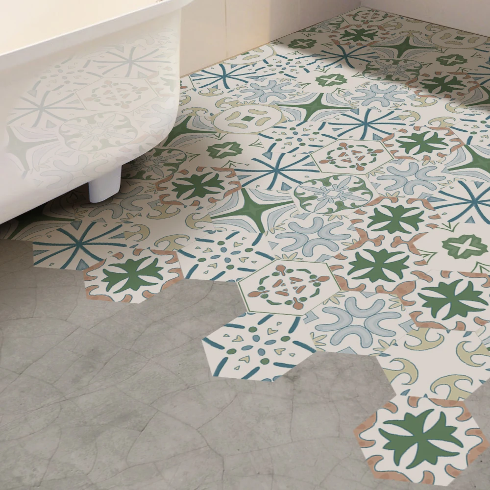 

10pcs/set Tile Floor Stickers Hexagon Wall Stickers Bathroom Waterproof Anti-Slip Self-Adhesive Art Decal DIY Home Decor 20x23cm