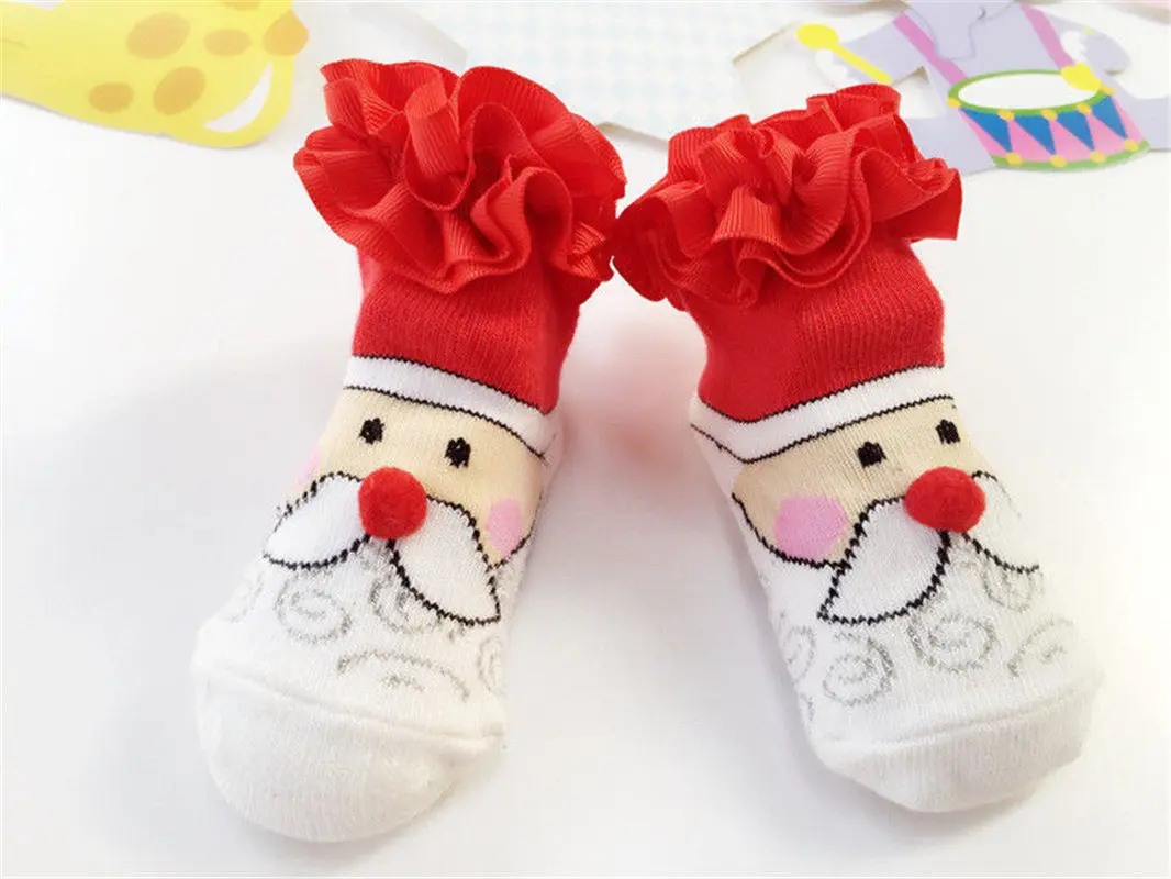 Рождественские детские носки; мягкие теплые зимние тапочки для новорожденных мальчиков и девочек с изображением лося; подарочные носки с героями мультфильмов - Цвет: Santa