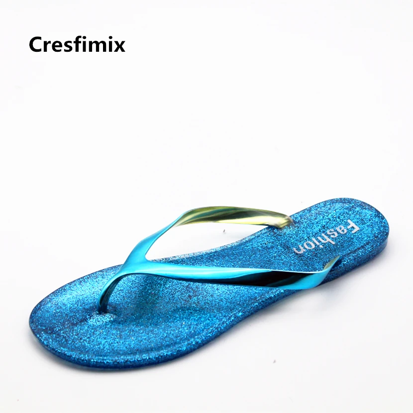 

Cresfimix women fashion shining flat flip flops lady casual and comfortable beach flip flops female cute & cool summer slippers