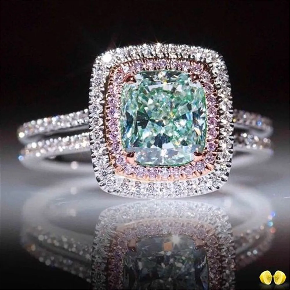 

Princess Blue Stone Rings for Women Wedding Silver Ring Rhinestone Both Sides Bague Femme Luxury Jewelry Anillos Mujer O5C144