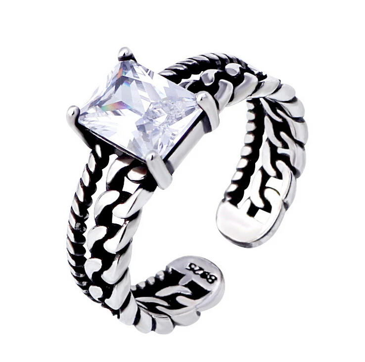 

2016 new arrival fashion retro style zircon crystal 925 sterling silver Thai silver ladies`finger rings jewelry gift