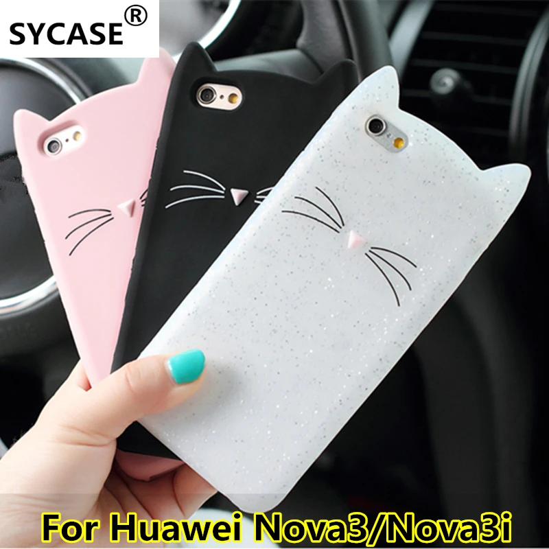 

SYCASE cute beard cat phonecase For Huawei Nova3 Nova3i Fashion Animal shell cover Beard Cat Ear Soft Silicone Mobile Phone Case