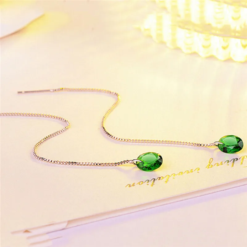 

2018 Long Line Earrings Green Precious Stone Ball Female Charm Dangle Earring