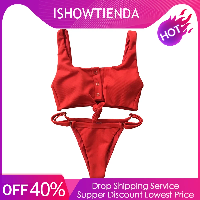 

women bikini set swimwear push-up padded solid button bra swimsuit summer beachwear biquini sexy swimming bikinis suits