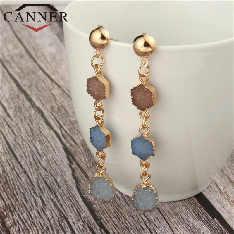 

CANNER Fashion Bohemia Geometric Resin Long Drop Earring Trendy Colorful Stone Women Earrings for Beach Vacation FO